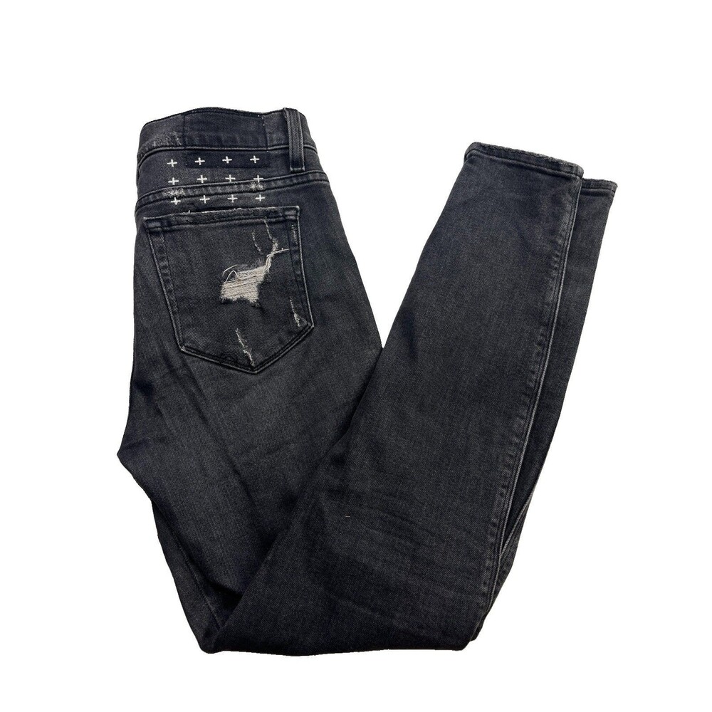 Ksubi Spray On Carbon Black Distressed Skinny Jeans Ankle Zips Women's Sz 28*